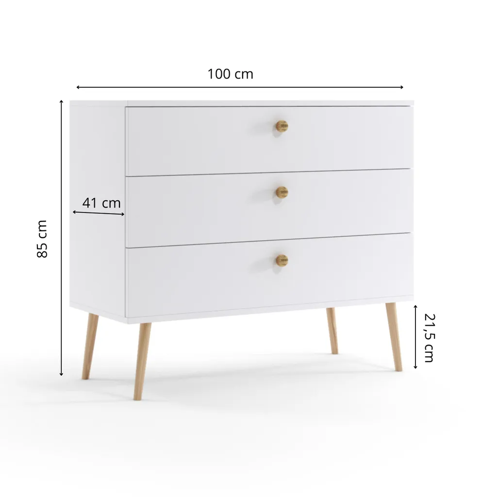 Commode de Rangement Boho 100 cm NATURA 3 Tiroirs Beige Macchiato - 6