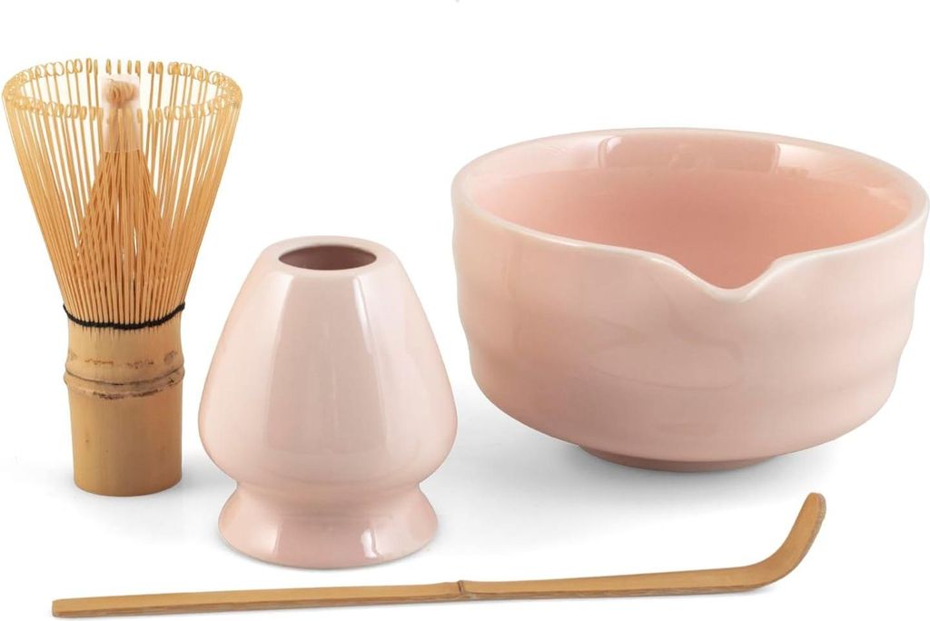 4-teiliges Matcha-Tee-Set aus rosa Porzellan