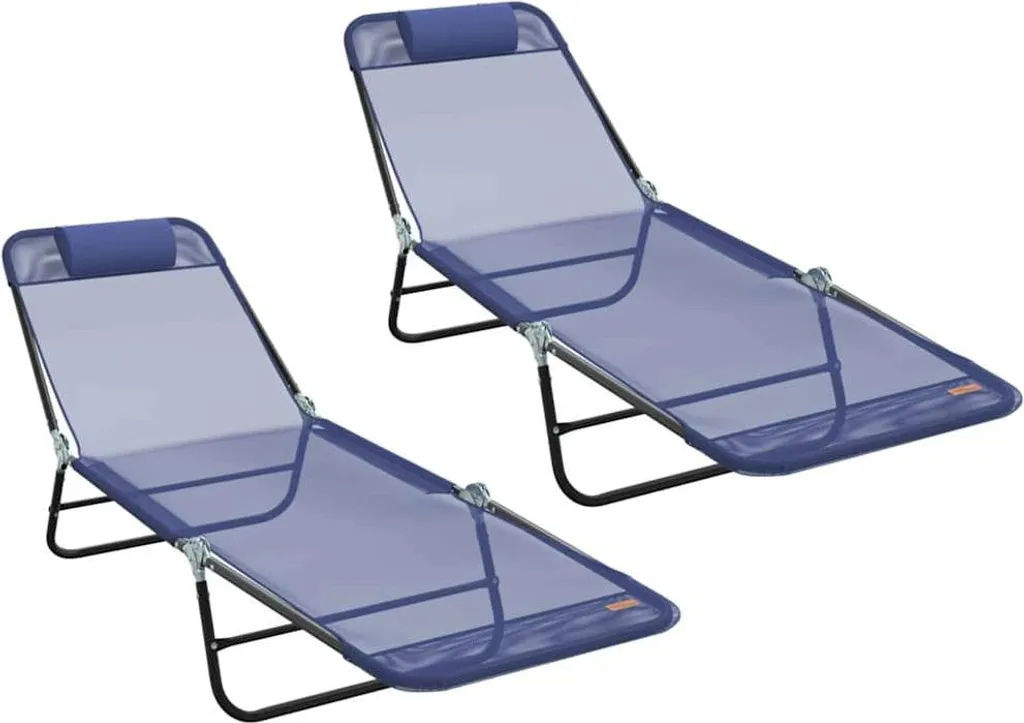Set 2 Lettini Prendisole Pieghevoli vidaXL Blu Marino - Acciaio e Oxford