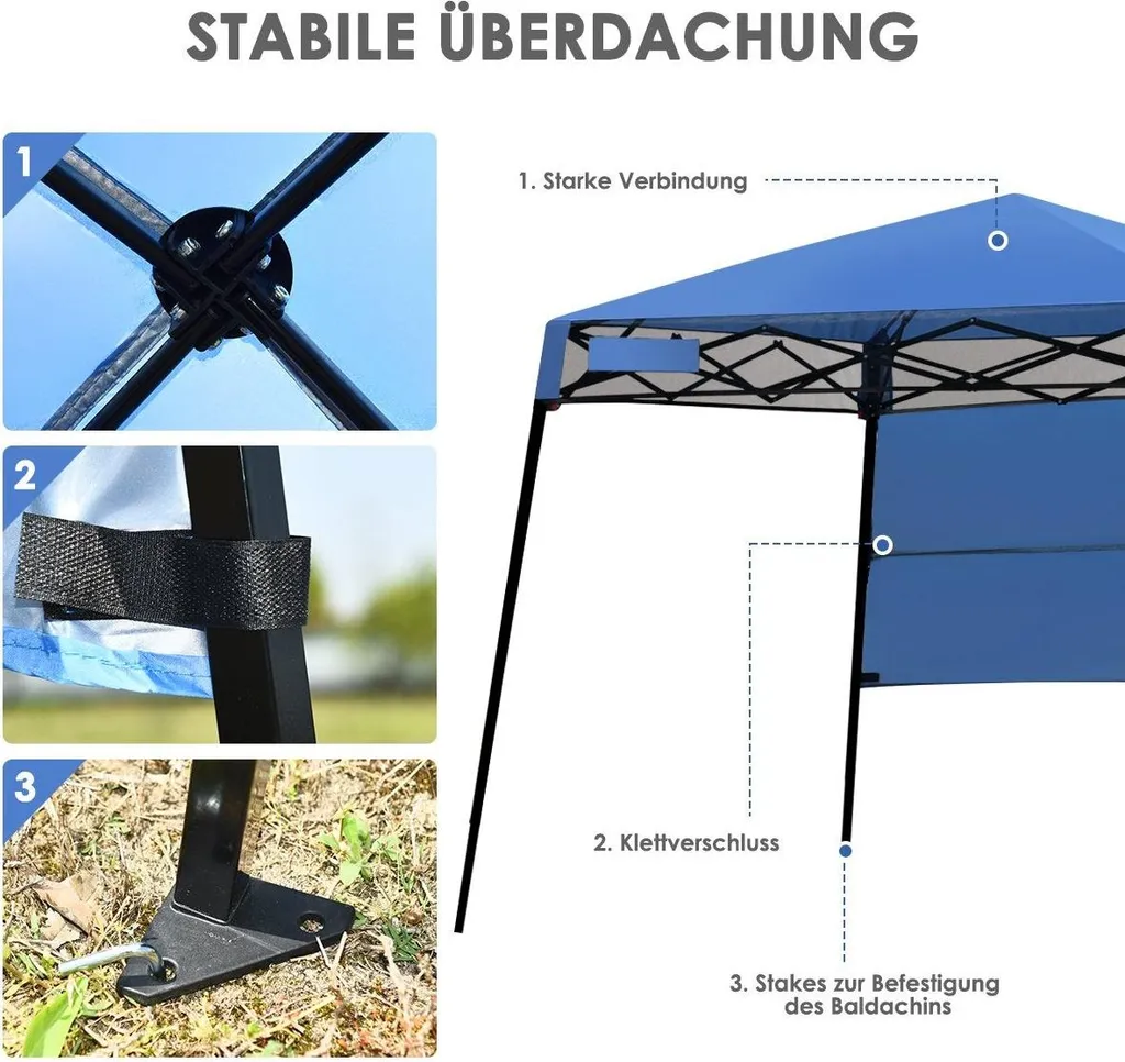 Pavillon de jardin portable bleu 181x181 cm avec son sac de transport