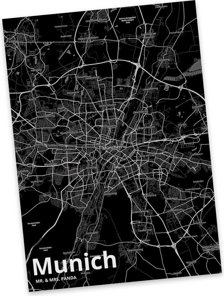 Mr. & Mrs. Panda Ansichtskarte Munich - Geschenk, Stadt Dorf Karte Landkarte Map Stadtplan, Kunstkarten, Fotokarte, Grußkarte, Postkarten, Postkarte