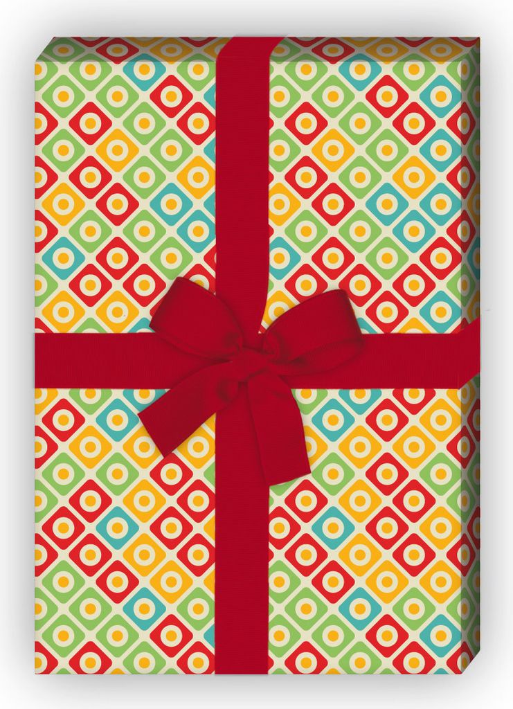 Geometrie Design Geschenkpapier mit Punkt Kachel in Retro Farben, gelb - G8702, 32 x 48cm