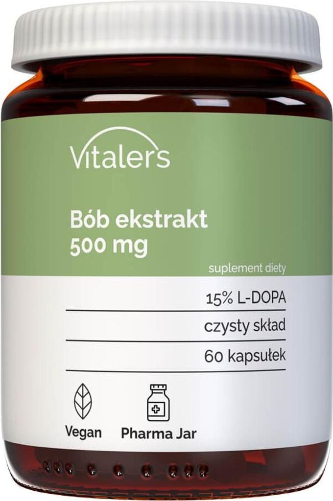 Vitaler's Saubohnenextrakt (L-DOPA) 500 mg - 60 Kapseln, vegan, 1 Monat Nahrungsergänzung, ohne Konservierungsstoffe, reine Zusammensetzung