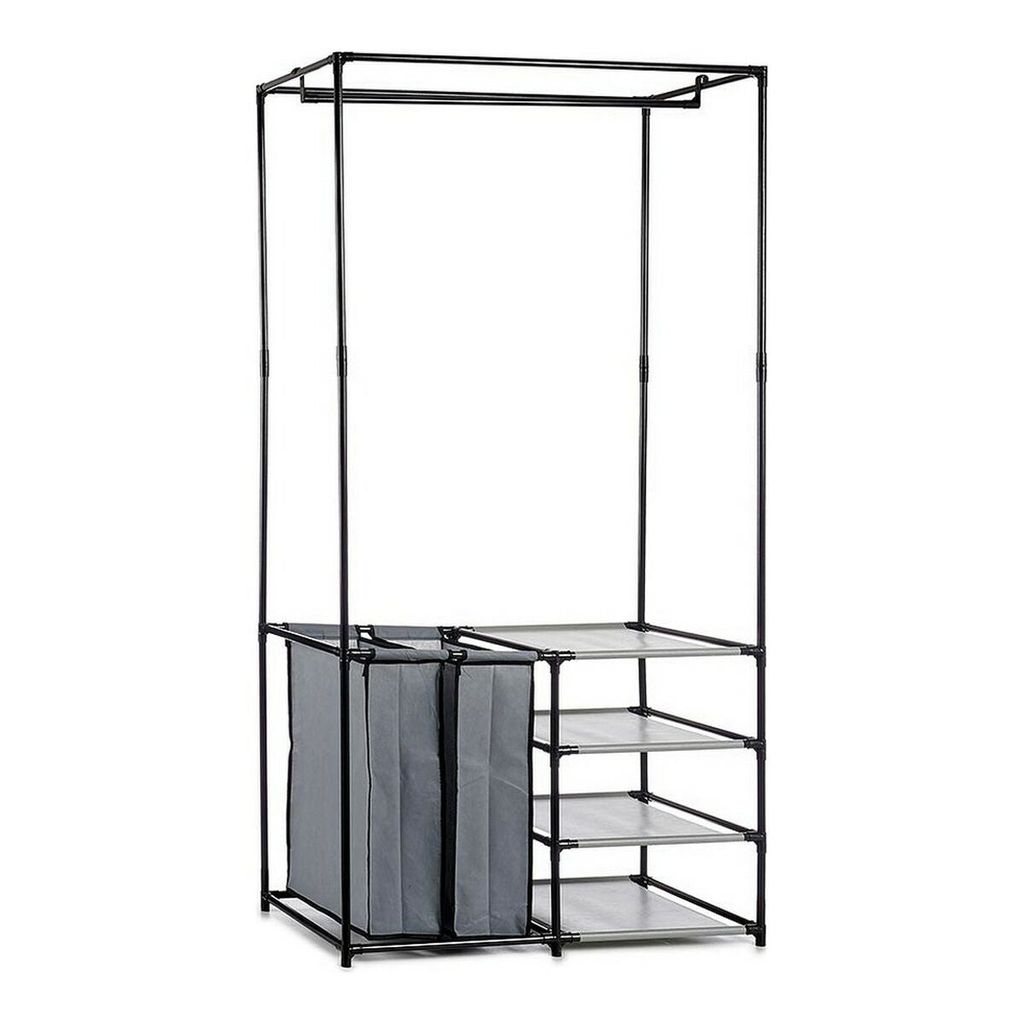 Doppelkleiderschrank mit integriertem Wäschekorb, 87 x 43,5 x 163,5 cm, Schwarz