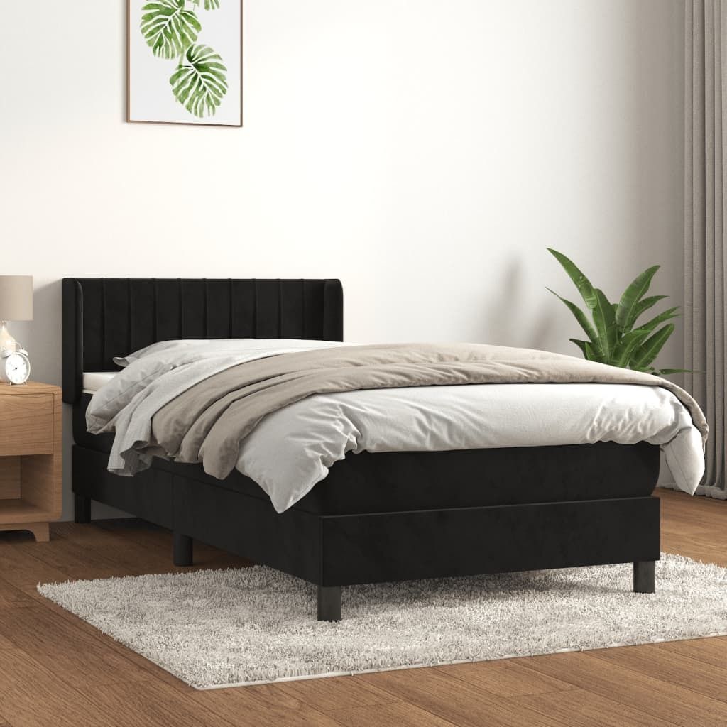 Design Möbel Boxspringbett mit Matratze Schwarz 90x190 cm Samt - 2024 Neu