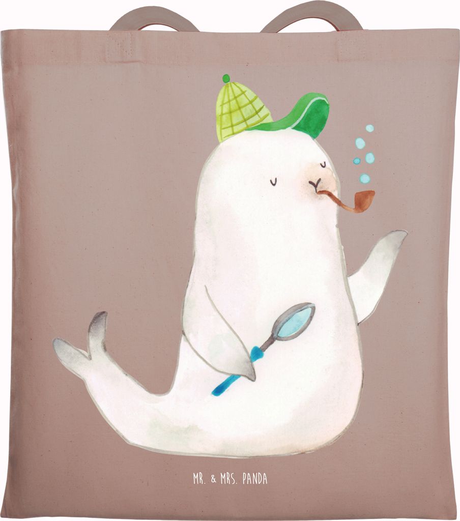 Mr. & Mrs. Panda Uni Tasche Robbe Sherlock - Braun Pastell - Geschenk, Lustige Sprüche, Stoffbeutel, Laptoptasche, Jutebeutel, Shopping, Jutetasche