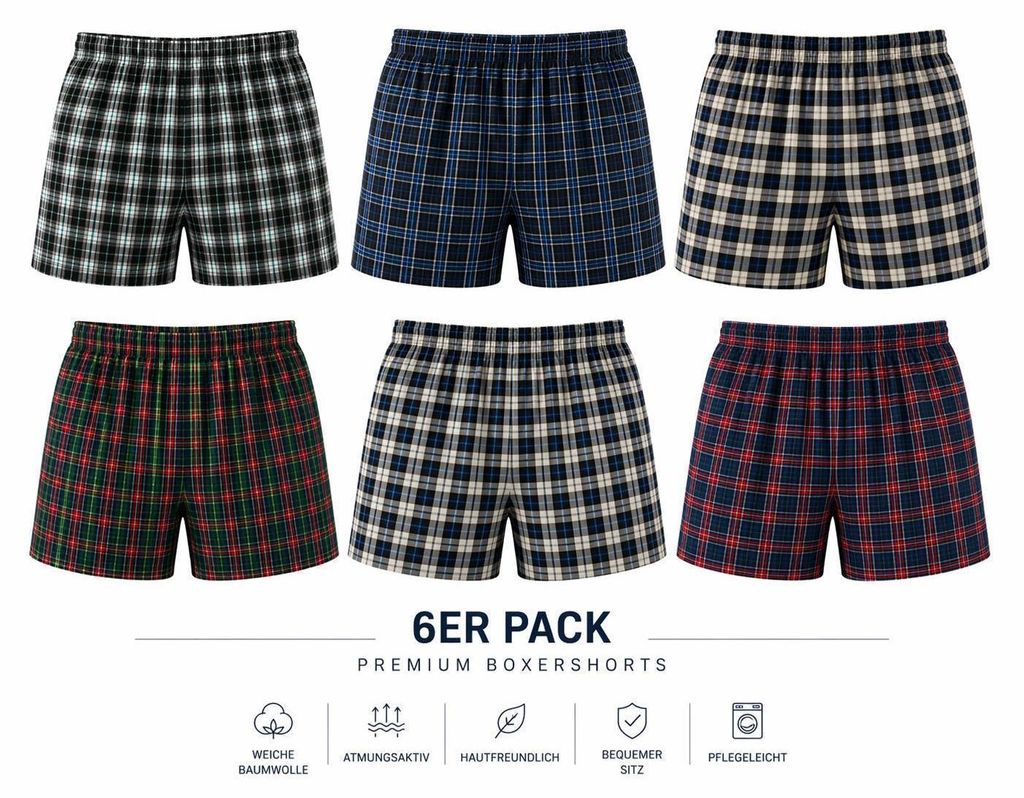 Herren Boxershorts 6er Pack 100% Baumwolle – elastischer Produktbild 
