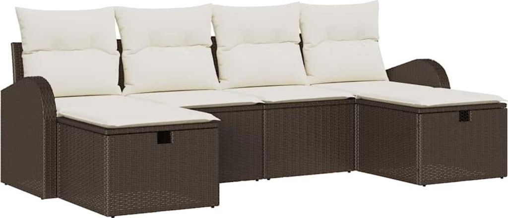 vidaXL Sofa Set mit Kissen 6 pcs Braun und Creme Poly-Rattan