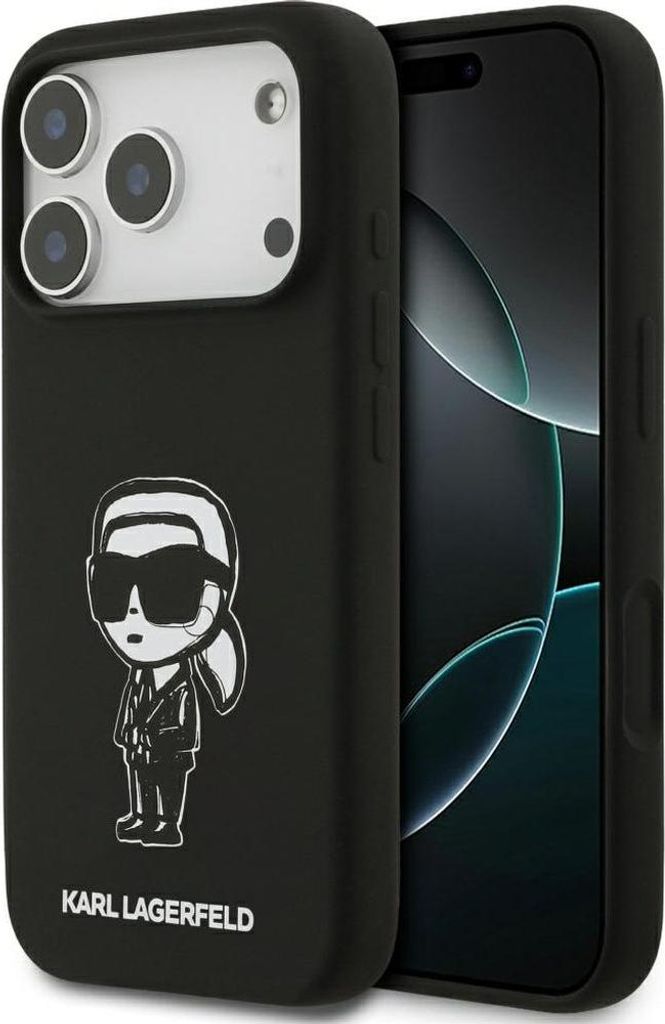 KARL LAGERFELD case passend für IPHONE 17 Pro kompatibel mit MagSafe KLHMP17LSKIGROK (Silicone W/ KL Sketch & Logo) black