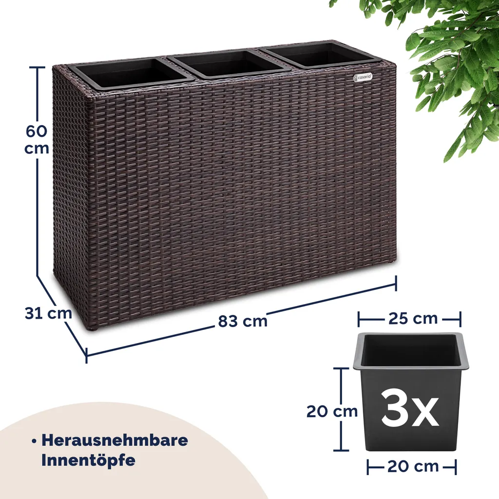 Jardinière verticale en résine tressée marron avec 3 pots amovibles Zen - 3