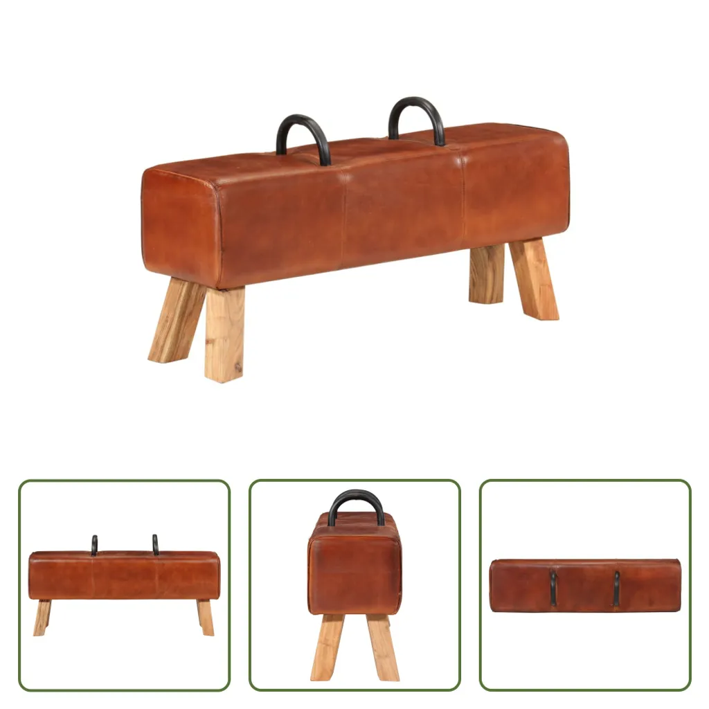 Banc de Musculation Design Cuir Véritable Marron 110 cm Pieds Bois