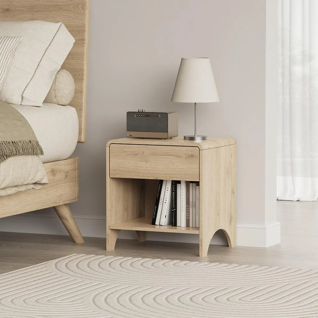 Meuble de chevet en chêne clair Vicco Oaki pour chambre adulte