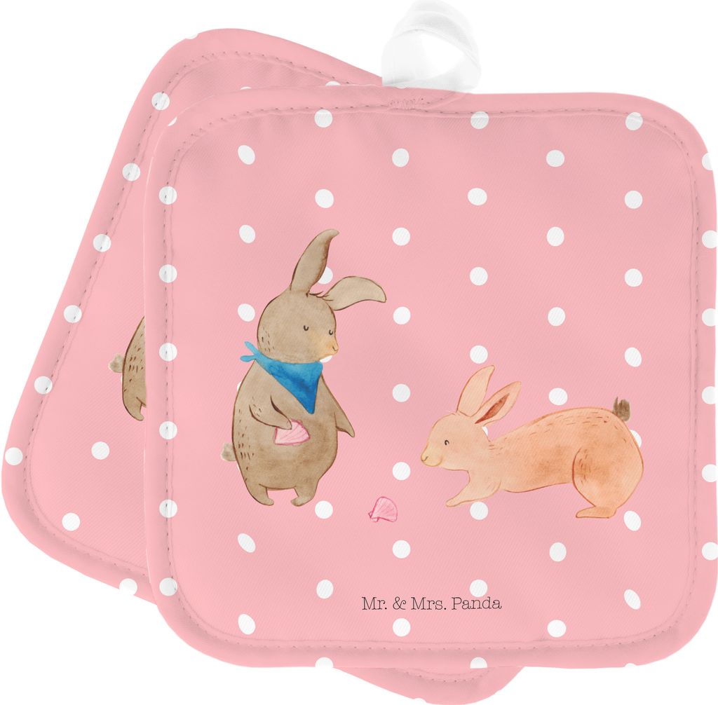Mr. & Mrs. Panda Topflappen Hasen Muschel - Rot Pastell - Geschenk, Muscheln, Strand, Urlaub, Kochlappen, Freundin, Beste, Topfuntersetzer, topfhal...