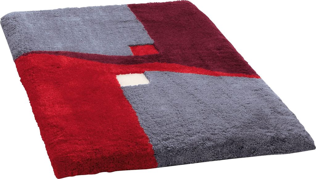 Badematte Athen, Badevorleger, rutschfeste rote Badematte, Größe 70x120 cm - komfortabler Hochflor, geeignet für Fußbodenheizung (andere Größ...
