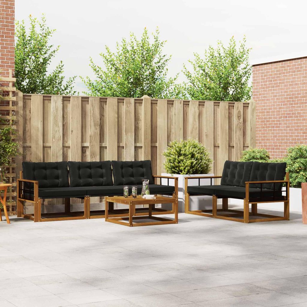 "Neues Produkt" Outdoor-Sofagarnitur ANTI-UV - CLORIS - mit Kissen - 6 pcs - Natürlich und Schwarz - Modern Gartensofas V662