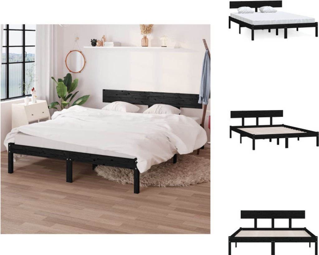 vidaXL Massivholzbett Schwarz Kiefer 140x200 cm - Betten & Bettgestelle