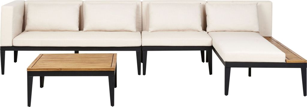 BELIANI Lounge Set 2-Teilig Links Hellbraun es Akazienholz u. Aluminium 4-Sitzer mit Auflagen Lattenoptik Modern Garten Ecksofa mit Tisch