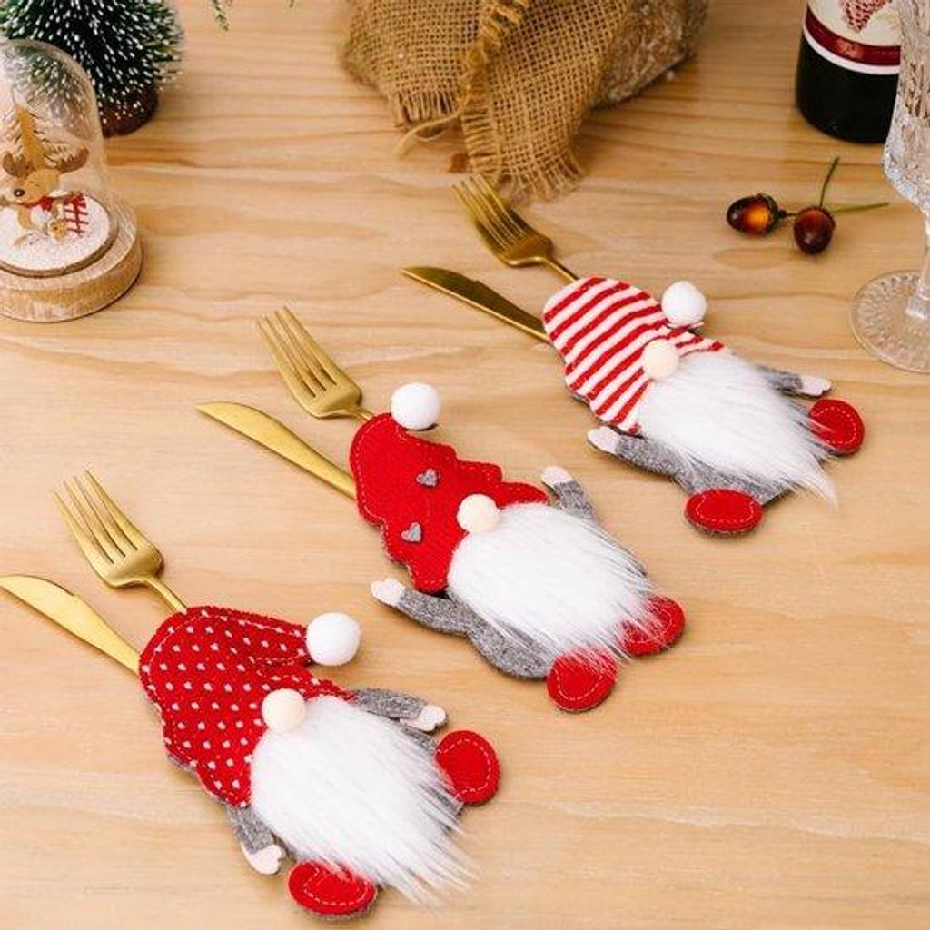 Keramische Kerstbesteck-Halter mit Gesichtslosen Käbubern, 6-teilig, für Tafel, Fest, Deko