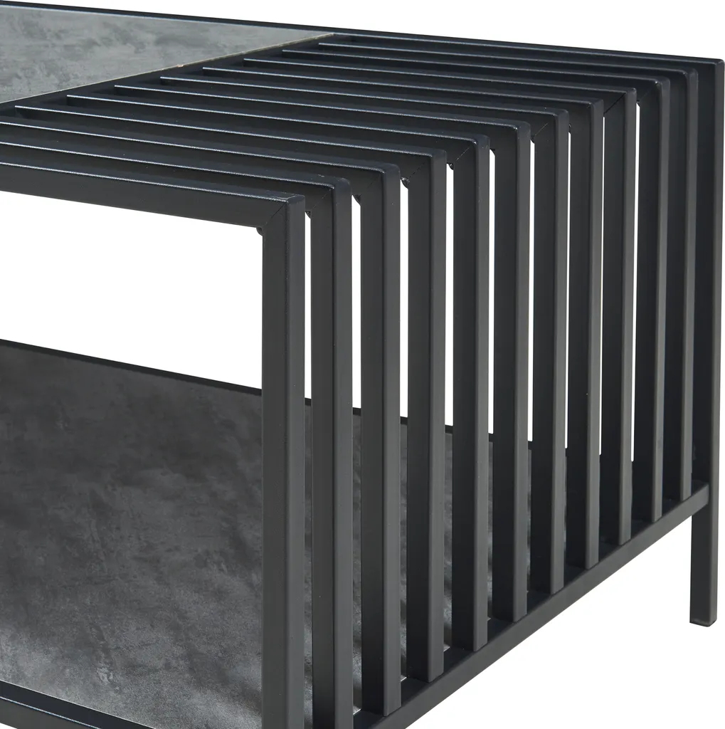 Table basse pour grand salon Pärghos 120 cm style indus noir et gris - 8
