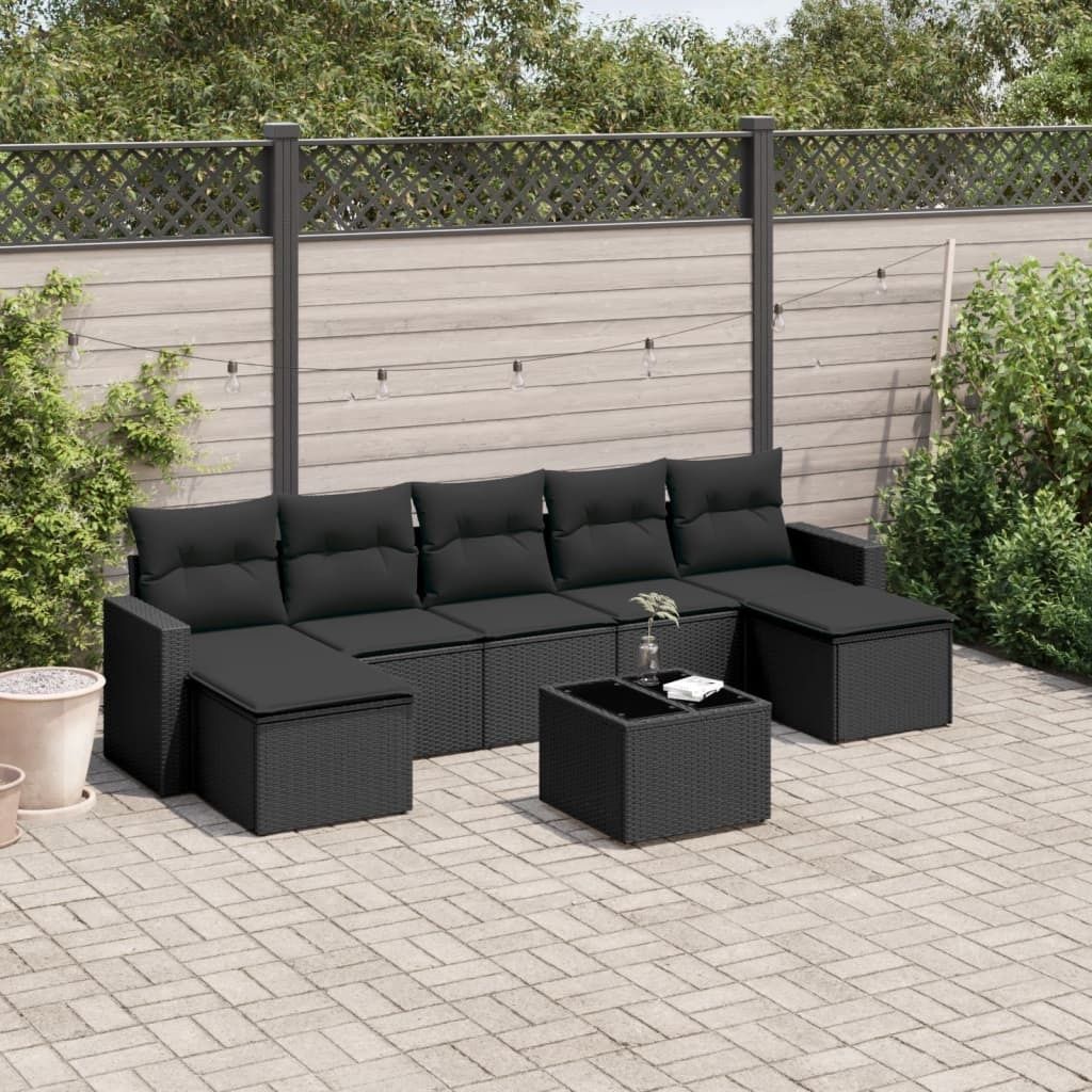 8-tlg. Garten-Sofagarnitur mit Kissen Schwarz Poly Rattan, Gartenstühle 3251682