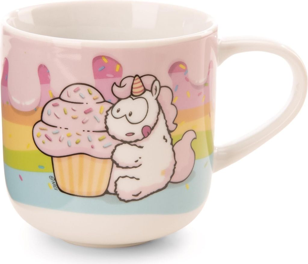 NICI Tasse Theodor & Friends 420ml 9,5x9,5cm - bunt - Teetasse Kaffee-Tasse Porzellantasse Henkeltasse Tasse Mug mit Henkel für Kalt- und Heißget...