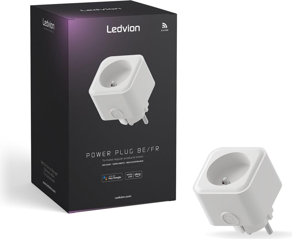 Ledvion - Smart Stecker BE/FR, 3600W, Slim Wi-Fi Steckdose, Wi-Fi Smart Home, Smart Stecker, Timer Schalter