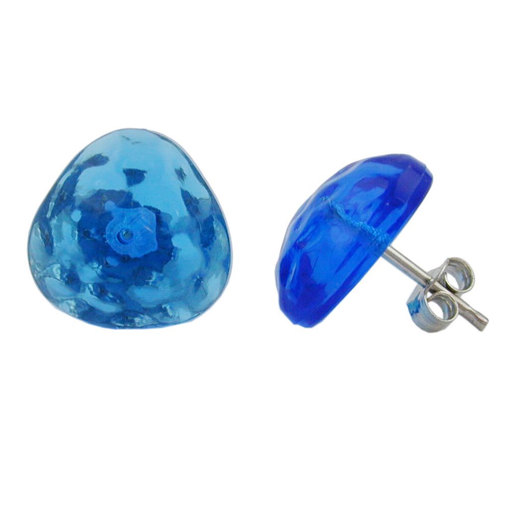Ohrstecker Ohrring 14mm Dreieck blau-transparent gehämmert Produktbild 