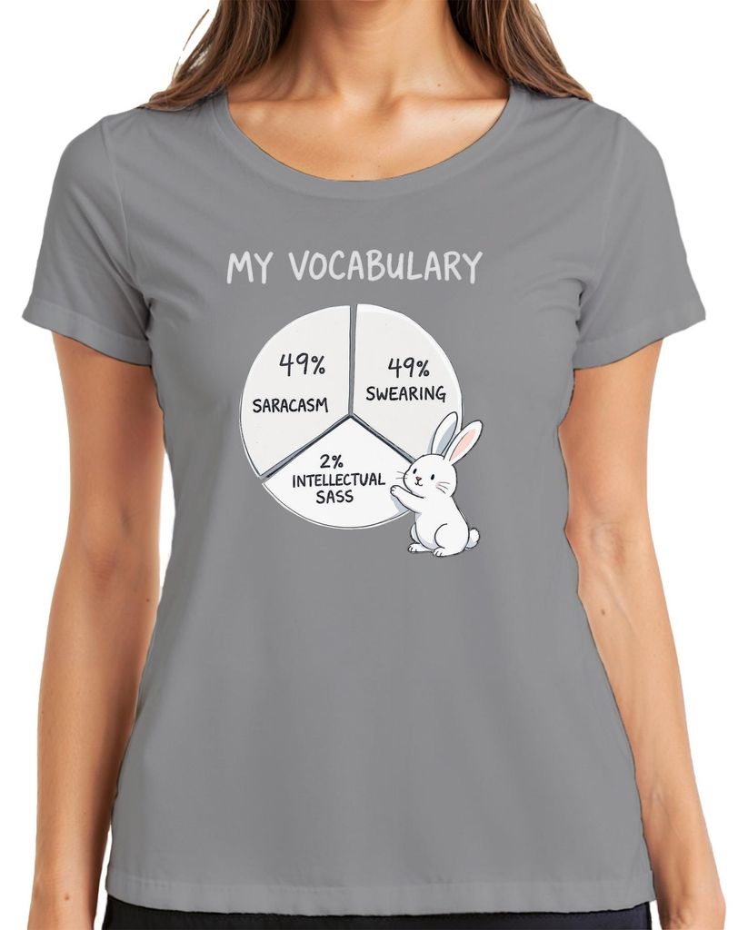 My Vocabulary 49% Sarcasm 49% Swearing 2% Intellectual Sass Bunny Damen T-Shirt, Grau, L