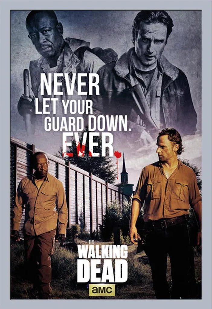 Poster Walking Dead Grand Format Encadré Argent pour Décoration de Salon