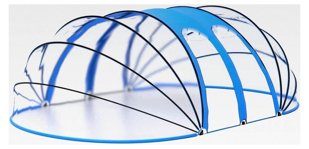 Poolkuppel, Zelt, oberirdisch, oval, 620 x 410 x 210 cm