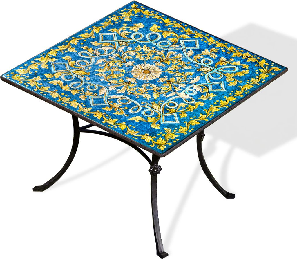 TERRECOTTE DEL SOLE - Tisch aus original sizilianischem Lavastein mit Blumendekor 60 x 60 cm, von Hand gefertigt und verziert., 60 x 60 cm