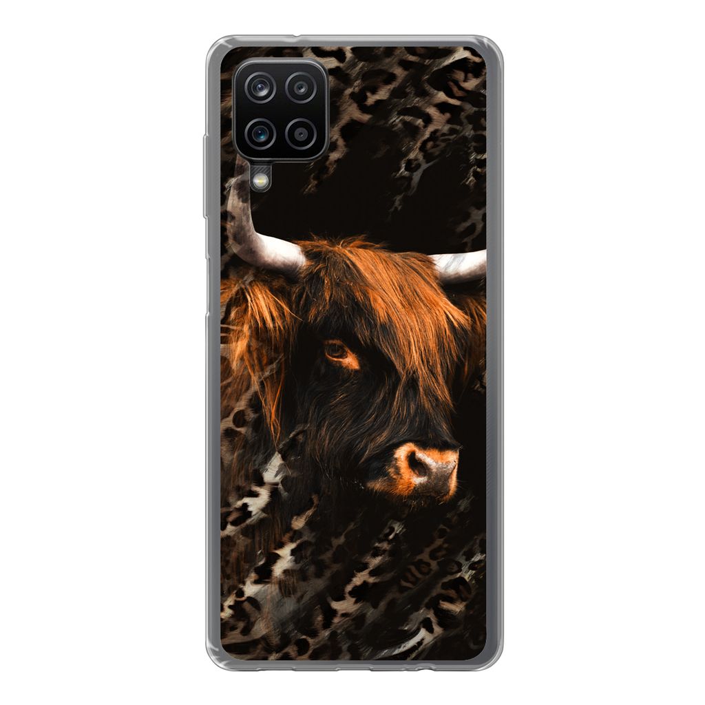 MuchoWow Handyhülle Schutzhülle Hülle für Samsung Galaxy A12 Schottischer Highlander - Pantherdruck - Schwarz Silikon Softcase Handy Hülle -...