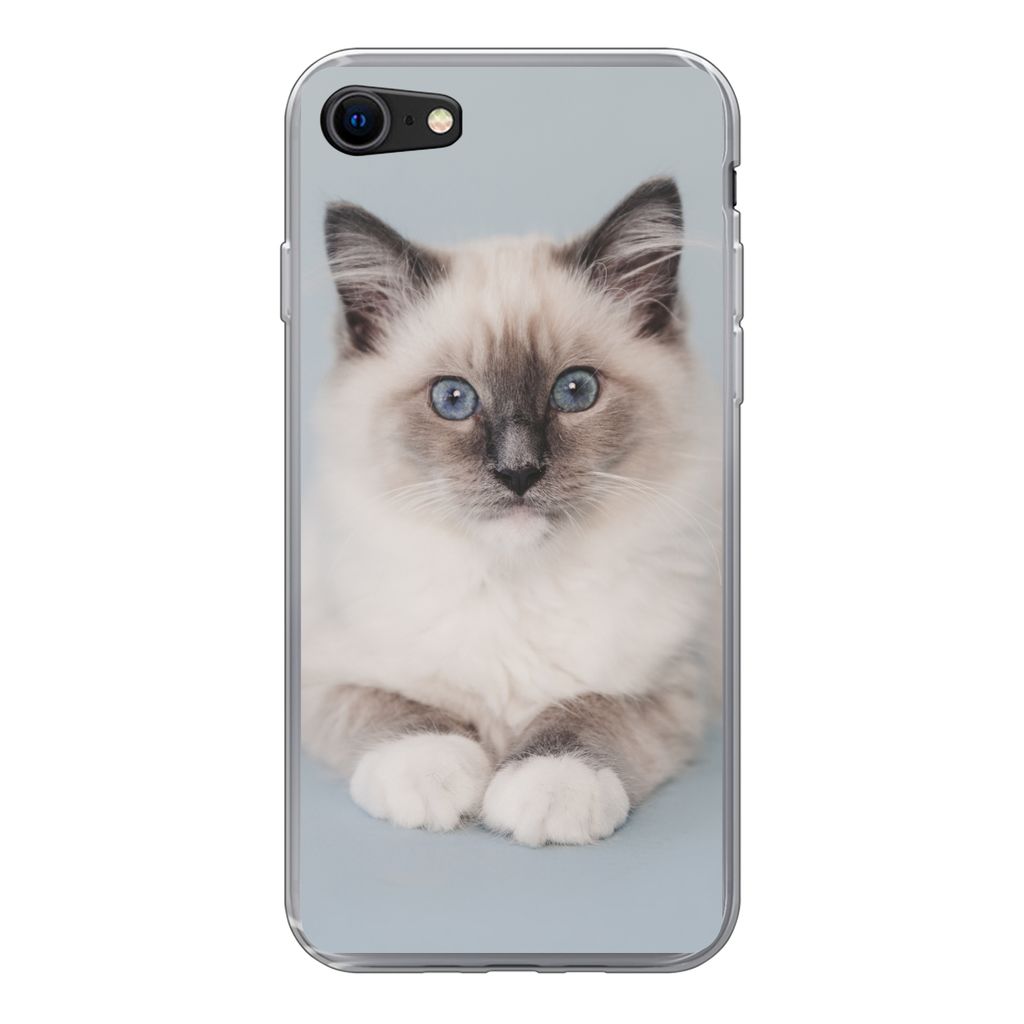 MuchoWow Handyhülle Schutzhülle Hülle für iPhone SE 2022 Katze - Ragdoll Katze - Blau - Mädchen - Kinder - Jungen - Kind Silikon Softcase Ha...