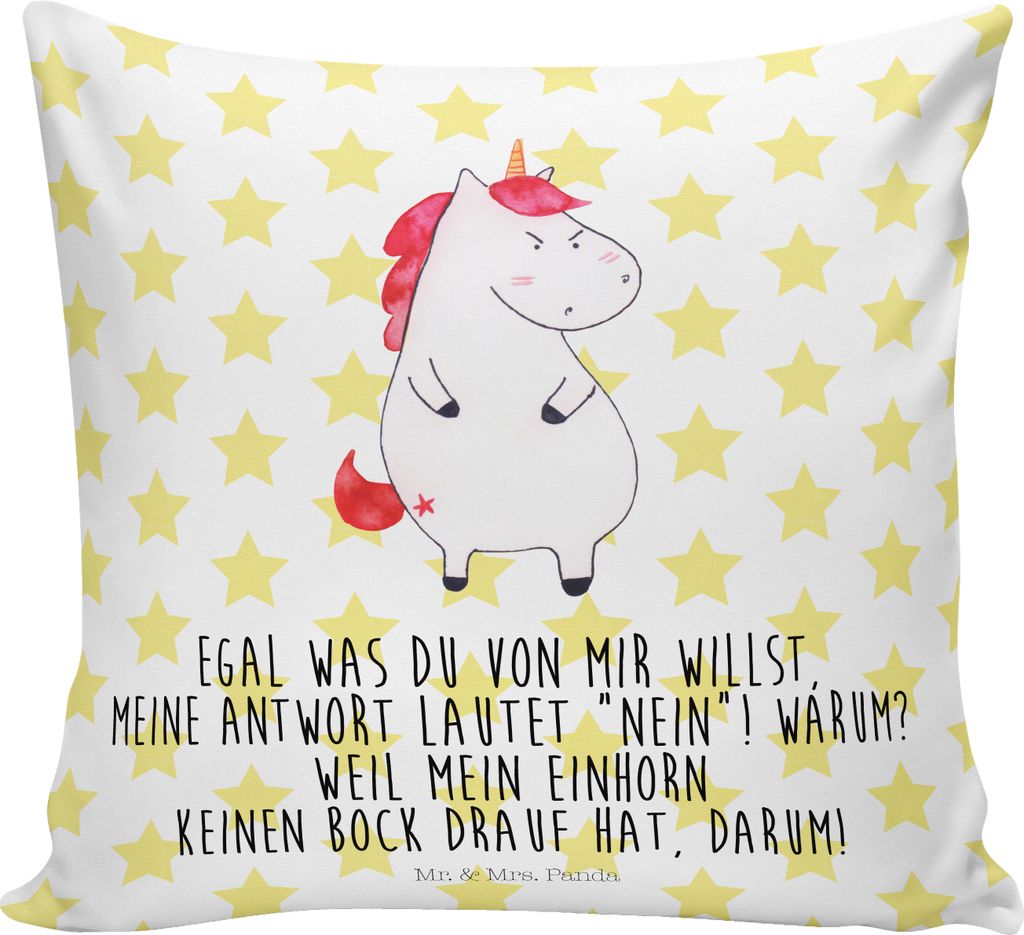Mr. & Mrs. Panda Deko Kissen Einhorn Wut - Weiß - Geschenk, Nein, 40x40, Dekokissen, bedruckt, Unicorn, für sofa, Kuschel, Büro, Einhörner, Ansage