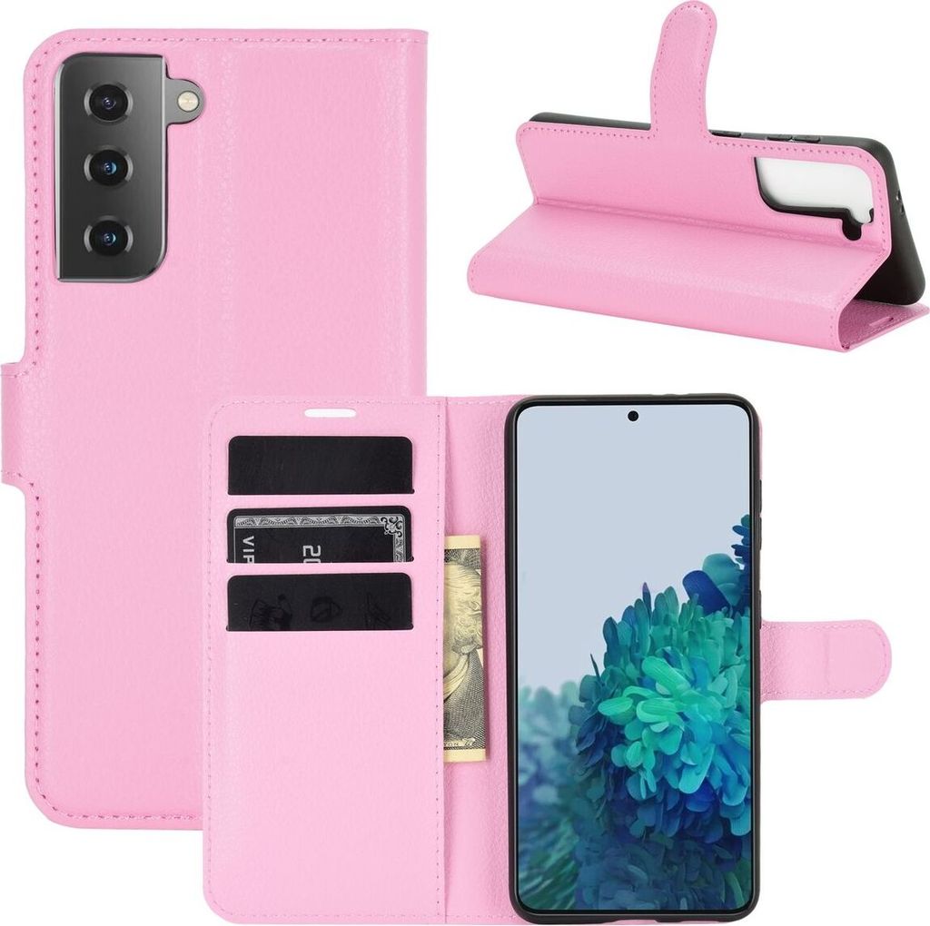 Schutzhülle für Samsung Galaxy S21 Case Handy Hülle Cover Case Schutztasche Wallet, Farbe:Rosa
