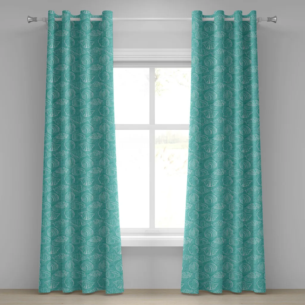 ABAKUHAUS Tenda con occhielli Sea Shells, stile doodle con conchiglie marine, motivo con linee astratte e animali marini, tende decorative a 2 pannelli, 280 cm x 225 cm, bianco schiuma di mare