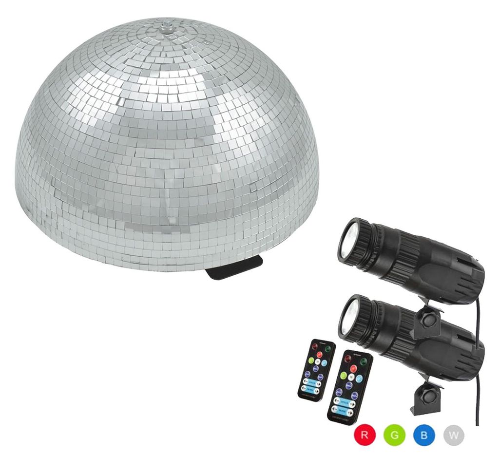 Spiegelkugel Komplettset - Discokugel, Motor, Pinspot, Montagematerial für Diskokugel - Mirrorball Set - Partyset