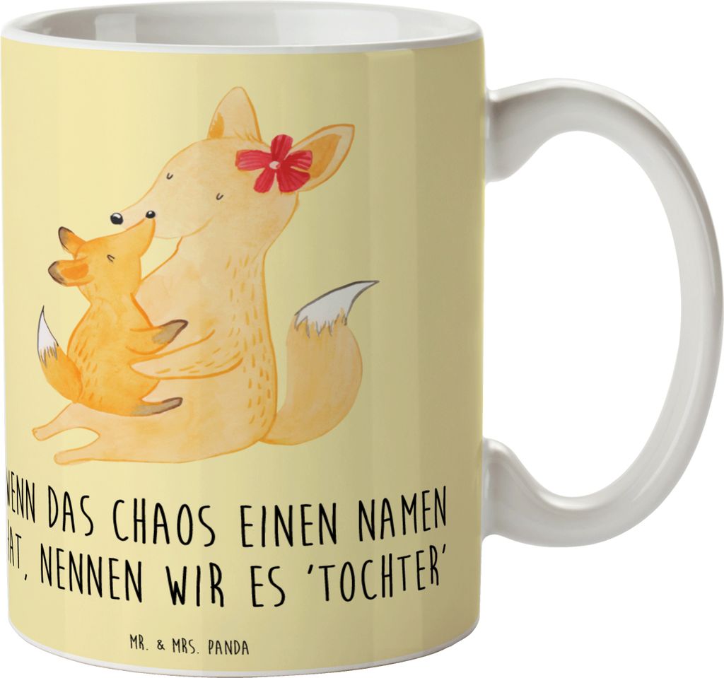 Mr. & Mrs. Panda Kaffeetasse Chaos Tochter - Gelb Pastell - Geschenk, Einfallsreichtum, Freude, Familienleben, Jubiläen, Wärme, Becher, Trinkbech...