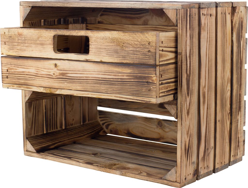 Geflammte/gebrannte Holzkiste mit Schublade und Fach 50cm x Produktbild 3