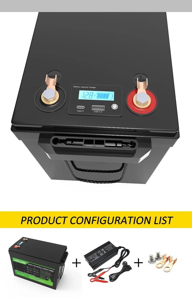 LiFePO4 Batterie 12V 200Ah - Deep Cycle Versorgungsbatterie - Integriertes 12,8V 20A BMS - LCD Anzeige - Für Wohnmobil Boot Solaranlage - 330x220x...