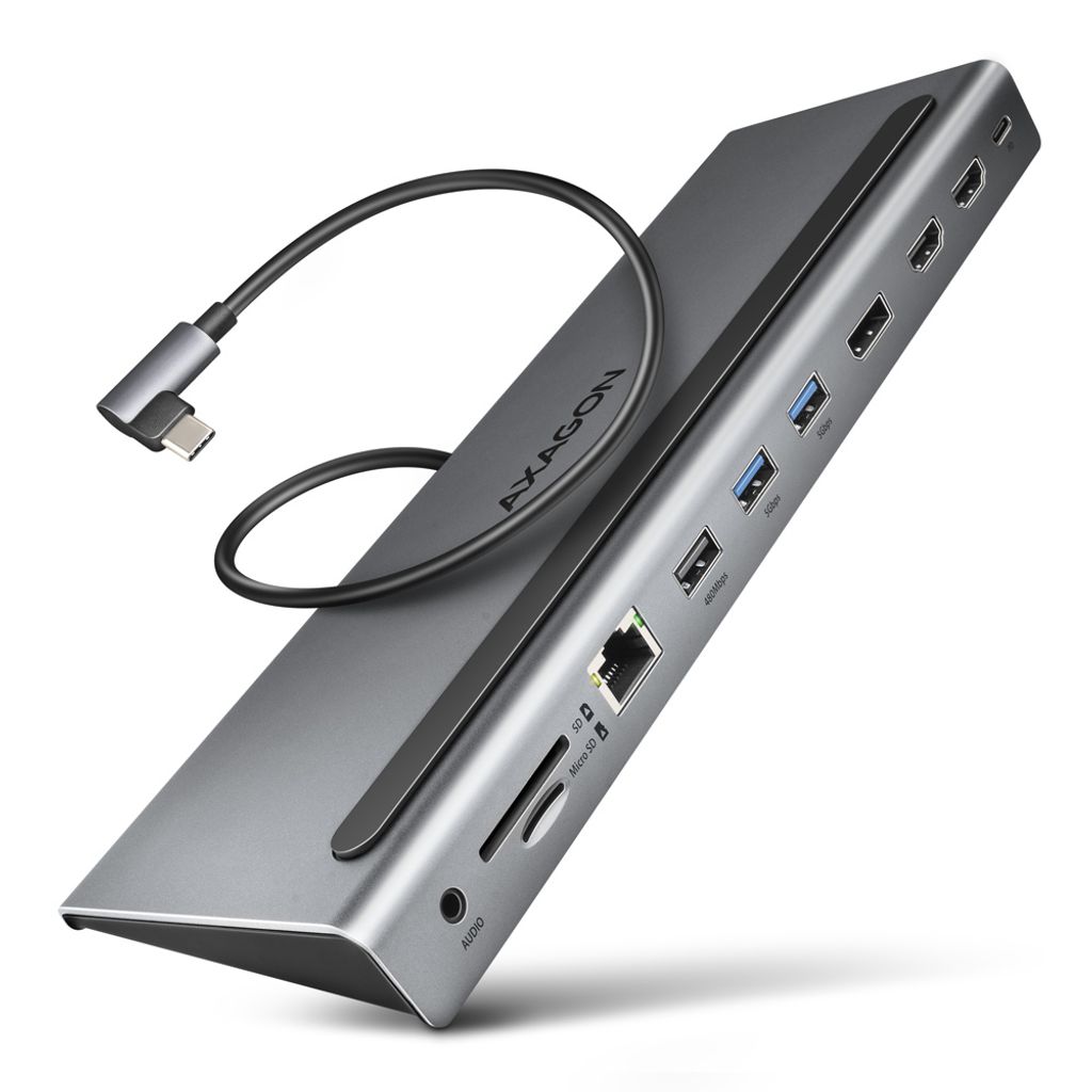 AXAGON HMC-4KX3 USB 5Gbps hub 3x USB-A 2x HDMI+ DP+ GLAN+ Produktbild 