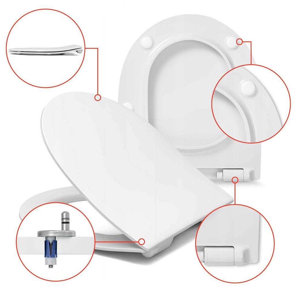 WC Sitz - Toilettensitz Slim - Weiß - 42 Cm X 36 Cm - Antibakteriell - Selbstschließend - Toilettendeckel