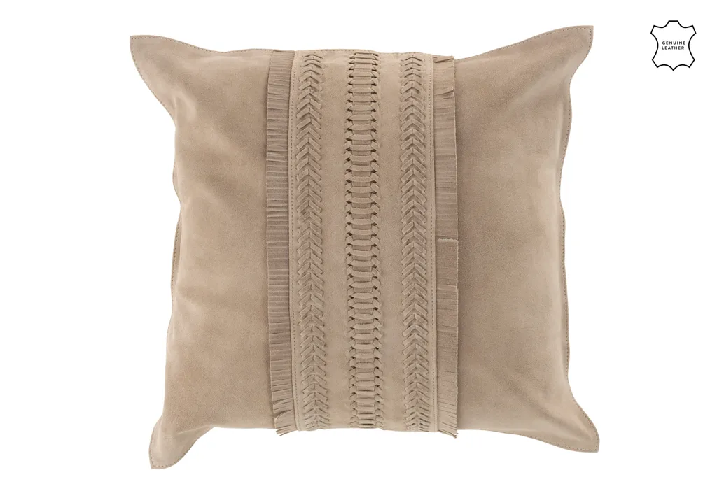 J-Line Coussin Bord Carré en Cuir Gris Clair - Décoration Haut de Gamme