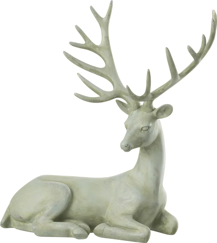 Cerf Couché J-Line Finition Poudrée Gris Bleu - Sculpture Originale 25cm