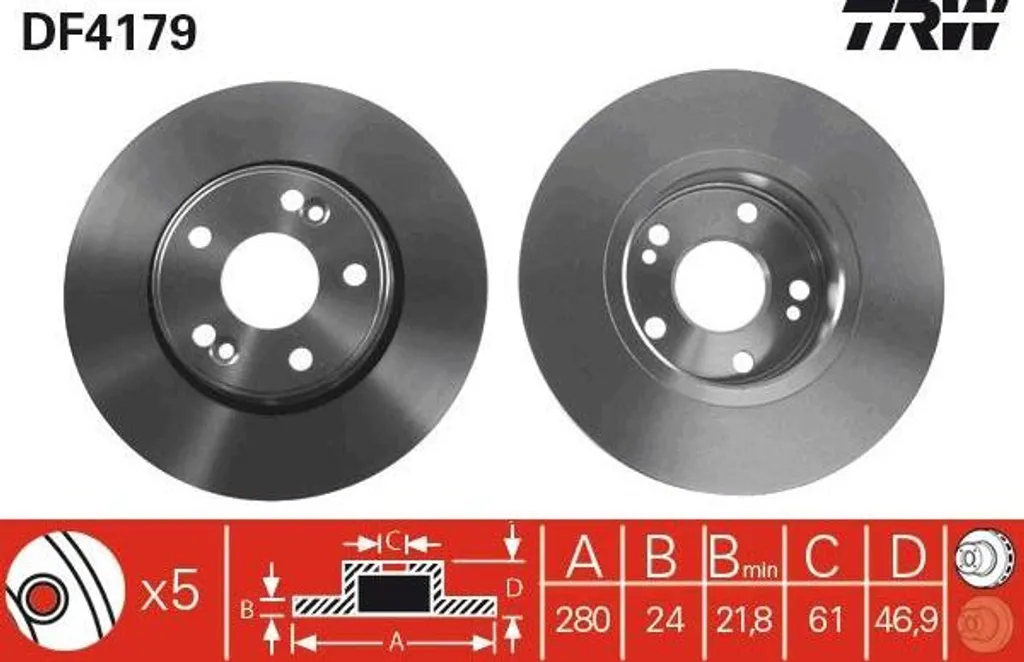 Jeu de disques de frein ventilés TRW DF4179 - Compatible Renault Laguna