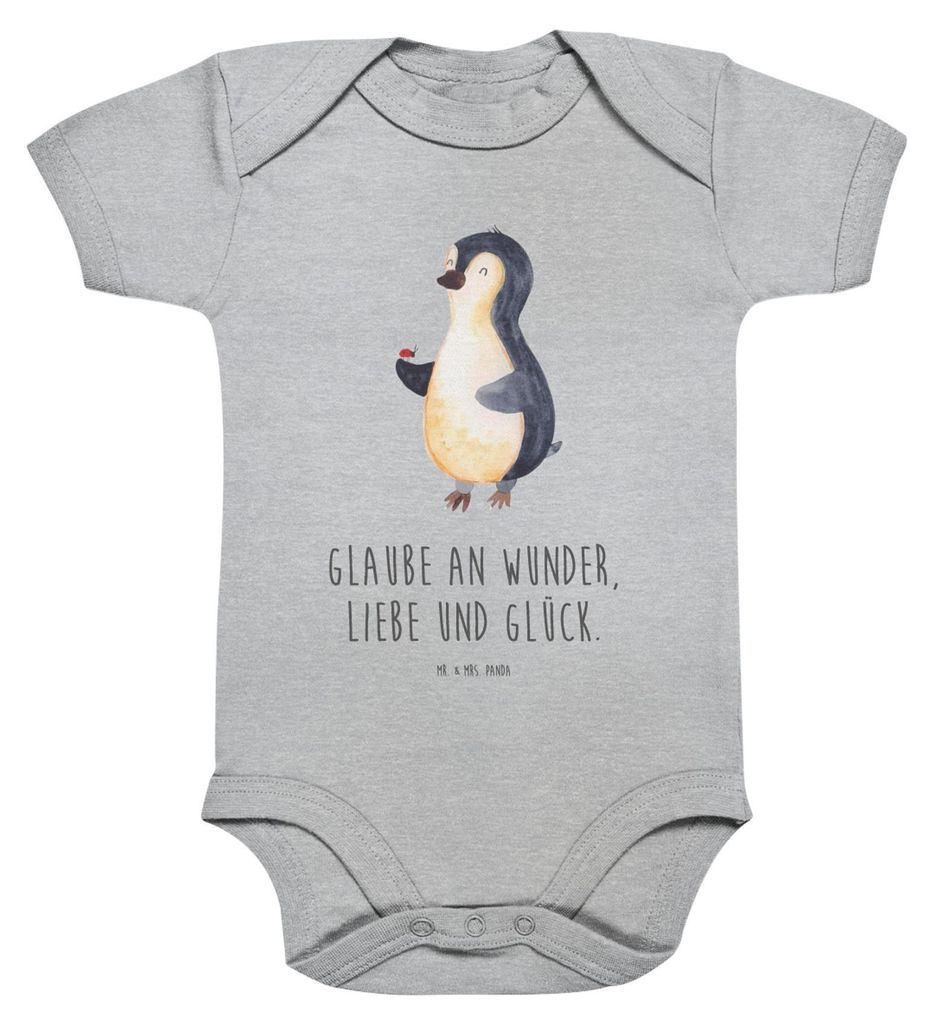 Mr. & Mrs. Panda Strampler Pinguin Marienkäfer 1. - 3. Monat - Heather Grey - Geschenk, Baby, Liebe, Wunder, Aufmerksam, babykleidung body, Kurzar...