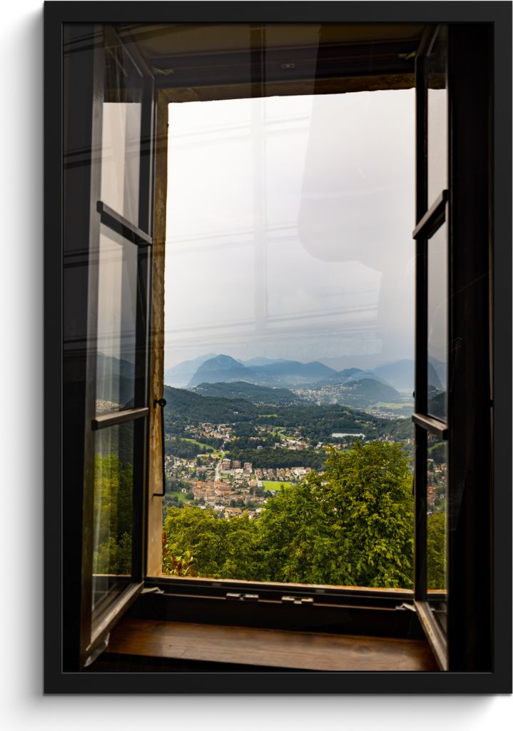 MuchoWow MuchoWow Gerahmtes Poster Blick auf die in Nebel gehüllten Berge 40x60 cm - Poster mit zchwarzem Bilderrahmen - Papierdruck - Wandbilder