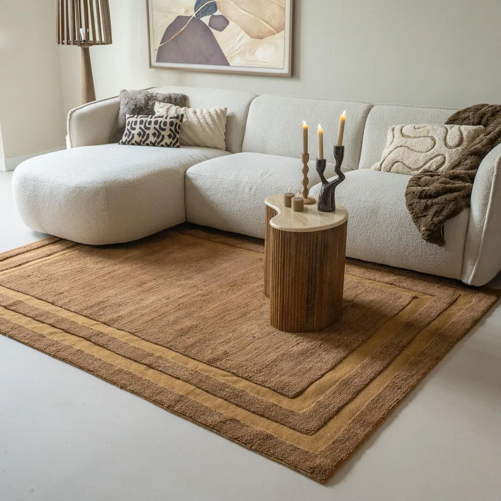 Tapis en laine marron Judith Border 80x150cm - Fibre Naturelle Dense