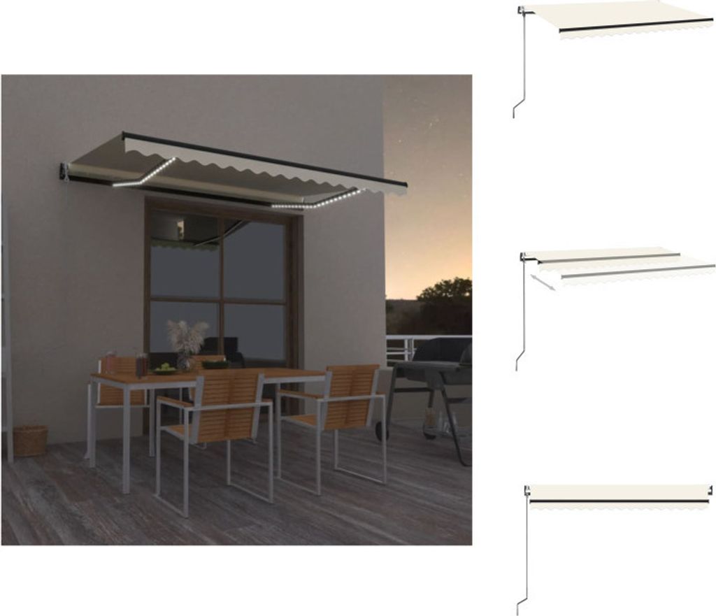 vidaXL Automatische Markise mit LED & Windsensor 450x350 cm Creme - Markisen