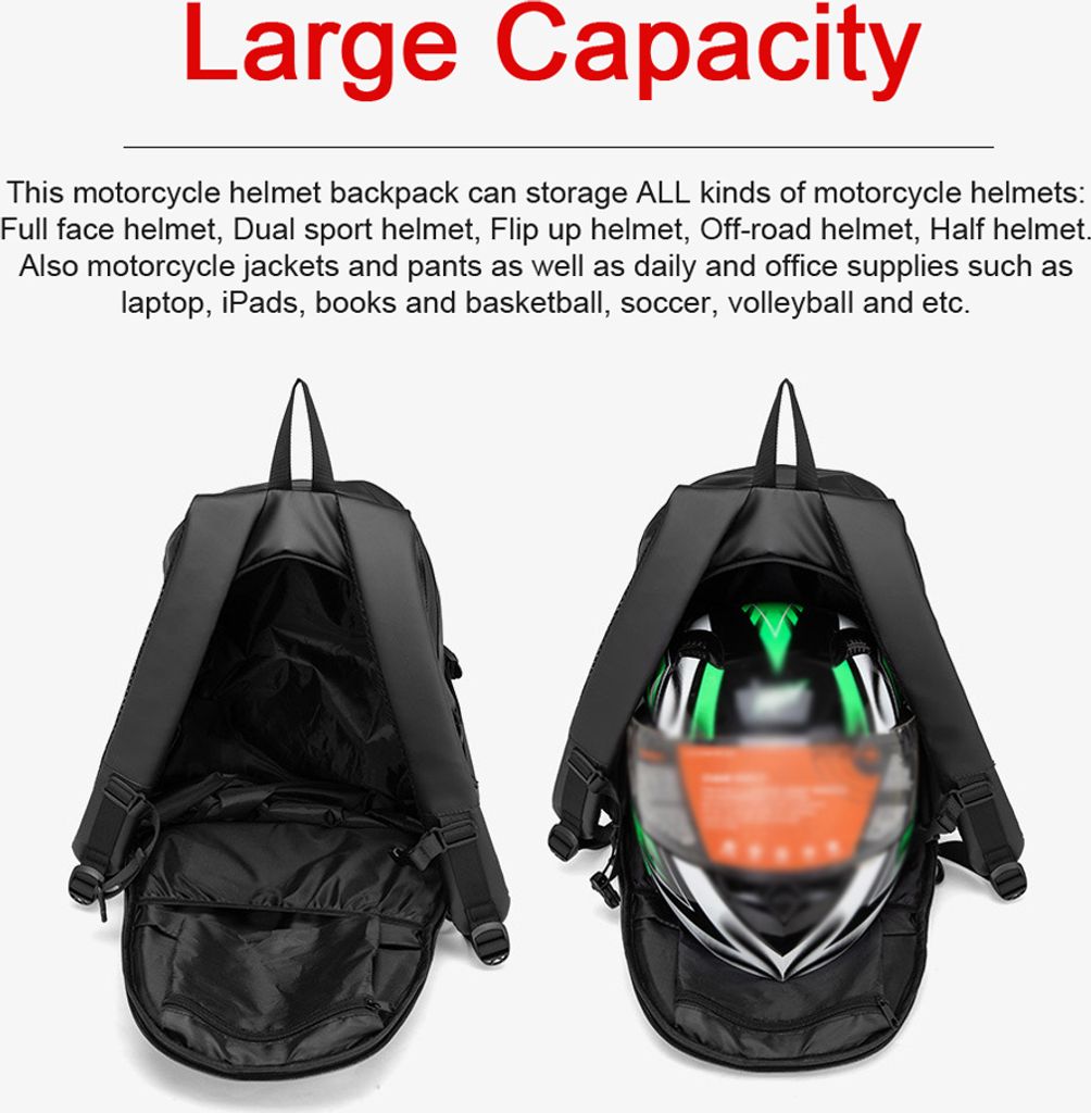 Motorrad-Rucksack Mit Hartschale – 48 Liter, Wasserdicht, Mit Helmtasche & Reflektierend – In Rot
